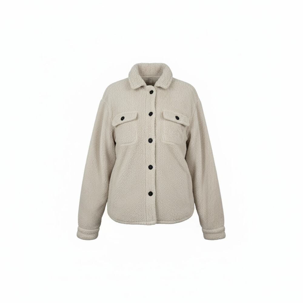 PacSun Sherpa Shirt Jacket Medium Cream Fleece Shacket Button Up Cozy Excellent